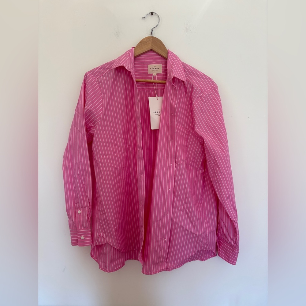 Sezane Pink Striped Blouse